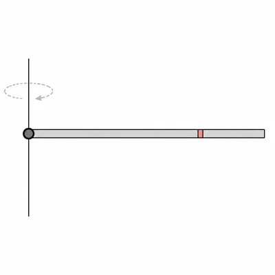 Thin rod rotating about an axis through one end, with a small mass element highlighted.