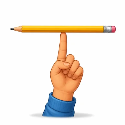 A pencil balances level on a finger under its middle.