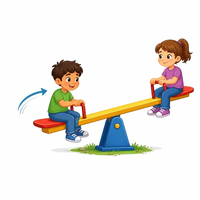 One child on a see-saw slides closer to the middle while the other stays put.