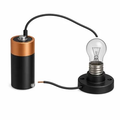 An open circuit with one wire not attached to the battery and the bulb off.
