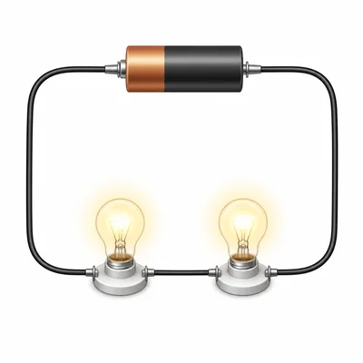 Two bulbs connected one after another in a single loop circuit.