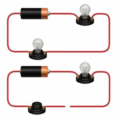 A series circuit with one bulb removed and the other bulb unlit.
