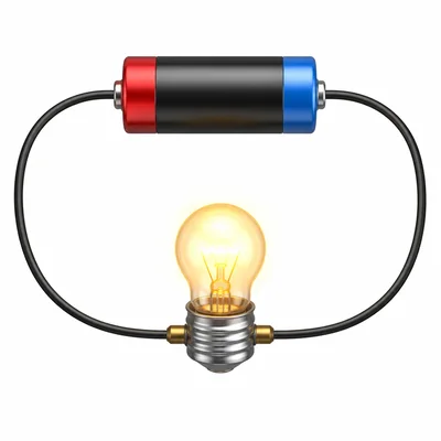 A circuit connected to both ends of a battery with a glowing bulb.