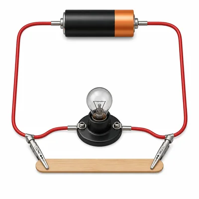 A wooden craft stick in a circuit gap with the bulb off.