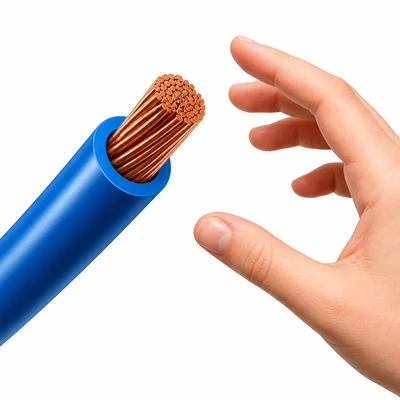 A cutaway electrical cord showing copper wire covered by insulation.