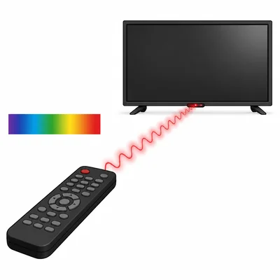 A remote control sends infrared light just beyond the red end of visible light.