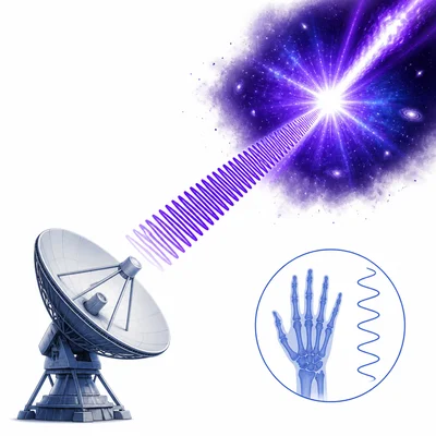 A space detector receives very short, high-energy gamma-ray waves.