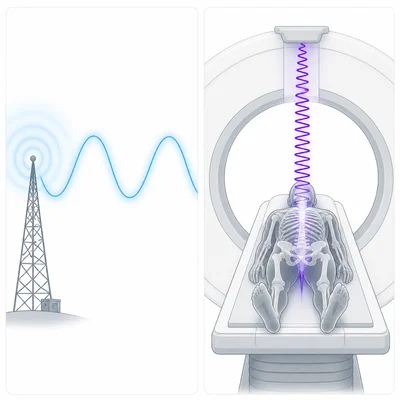 A long radio wave is compared with a short X-ray wave.
