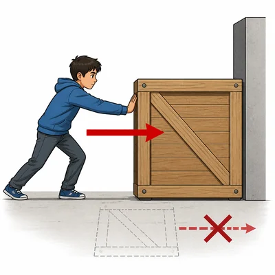 Student pushes a box that does not move.