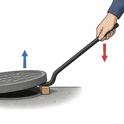 Crowbar pries a lid with the fulcrum close to the load.