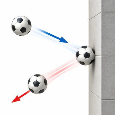 Soccer ball changing direction as it bounces off a wall.