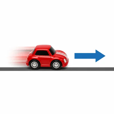 Toy car moving to the right with a direction arrow.
