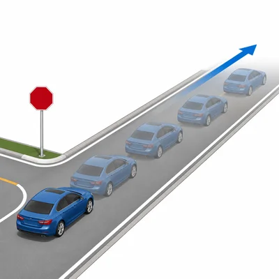 Car speeding up after leaving a stop sign.