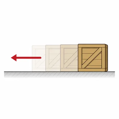 A box slides right while the net force points left.