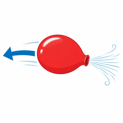 A released balloon moves one way as air rushes out the opposite way.