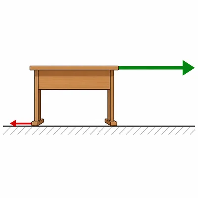 A desk has a larger push to the right and a smaller friction force to the left.