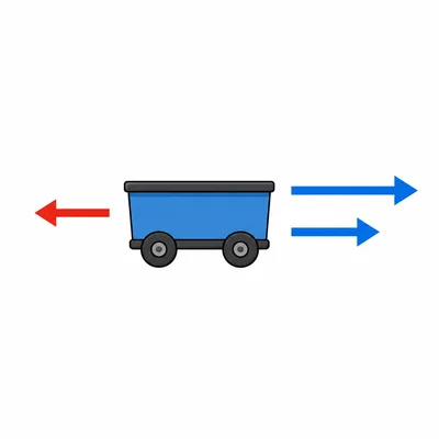 A cart has two forces to the right and one opposing force to the left.