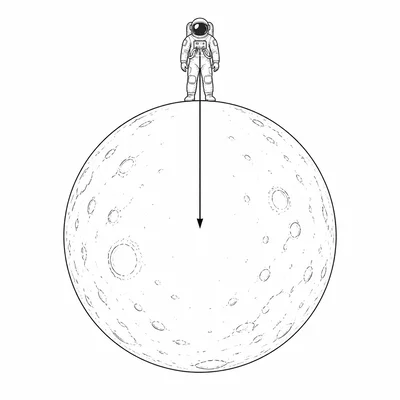 Astronaut standing on a planet with a downward weight arrow.