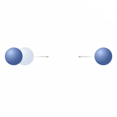 Two identical objects are shown much farther apart with weak gravity arrows between them.