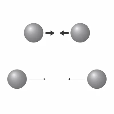 Two identical object pairs are compared, with the closer pair showing stronger gravity arrows.