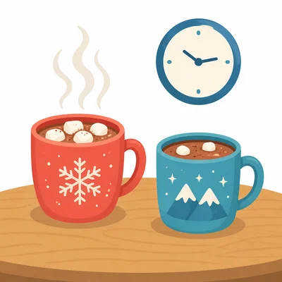 A mug of hot cocoa cools down over time.