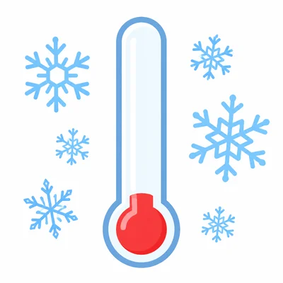 A thermometer with a low red line shows a cold temperature.