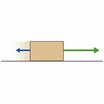 A box with a longer rightward force arrow and a shorter leftward force arrow.