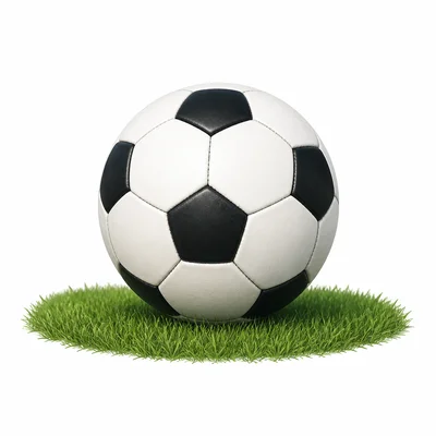 A soccer ball resting still on grass with no motion shown.
