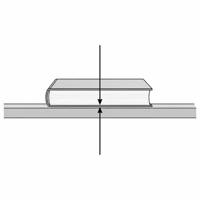 Book on a table with equal upward and downward force arrows.