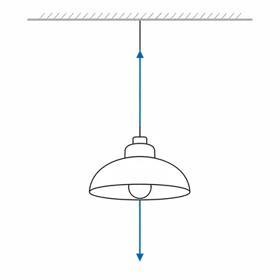 Hanging lamp with equal upward tension and downward weight arrows.