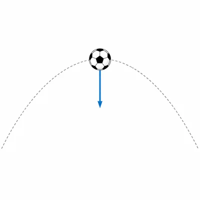 Soccer ball in flight with only a downward gravity arrow.