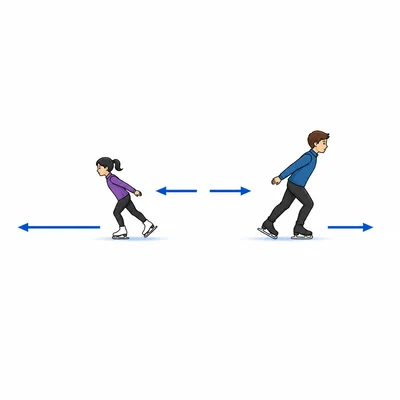Smaller ice skater accelerates more than larger skater after equal push.