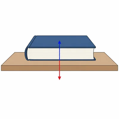 Book on table with upward table force on book and downward book force on table.
