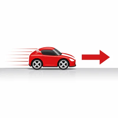 A toy car accelerates forward on a smooth surface.