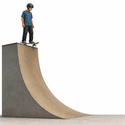 Skateboarder waiting at the top of a ramp.
