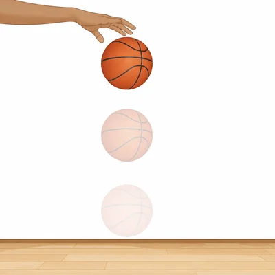 Basketball shown at several heights while falling.