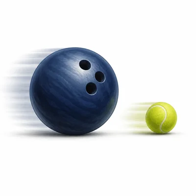 Bowling ball and tennis ball rolling at the same speed.
