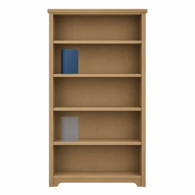 Book shown on a high shelf and lower shelf of a bookcase.