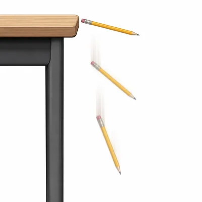 Pencil falling from a desk.