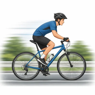 Bicyclist moving quickly on a flat road.