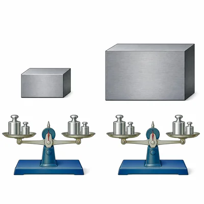 A small block and a larger block shown with equal balancing masses.