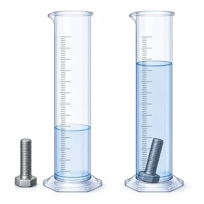 A bolt raises the water level in a graduated cylinder.