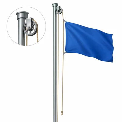 A flagpole rope passes over a pulley wheel at the top.