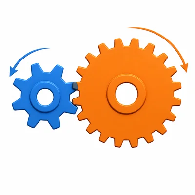 A small gear with eight teeth meshes with a larger gear with sixteen teeth.