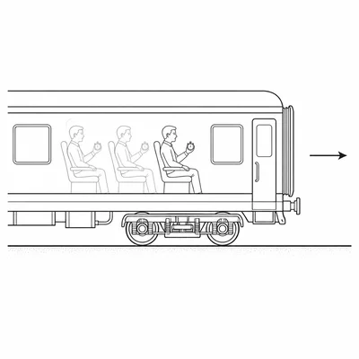 A passenger starts and stops a stopwatch at the same place inside a moving train.