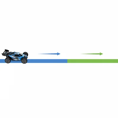 A remote-control car travels along a straight path made of two segments.
