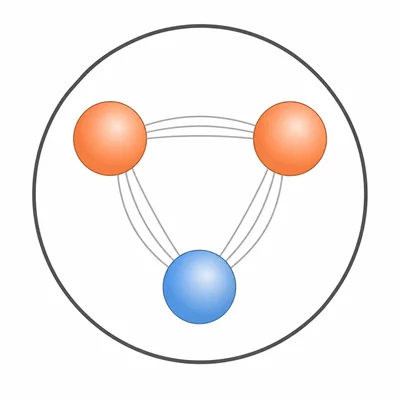 Simplified proton model showing three quarks inside, with two matching quarks and one different quark.