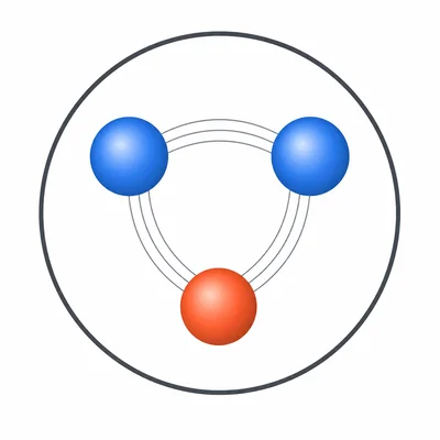 Simplified neutron model showing three quarks inside, with one quark of one type and two matching quarks of another type.