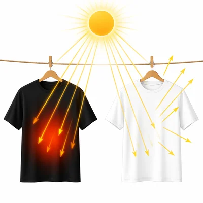 Black shirt absorbing more sunlight than a white shirt.