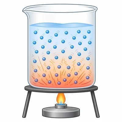 Water particles moving faster as the water is heated.